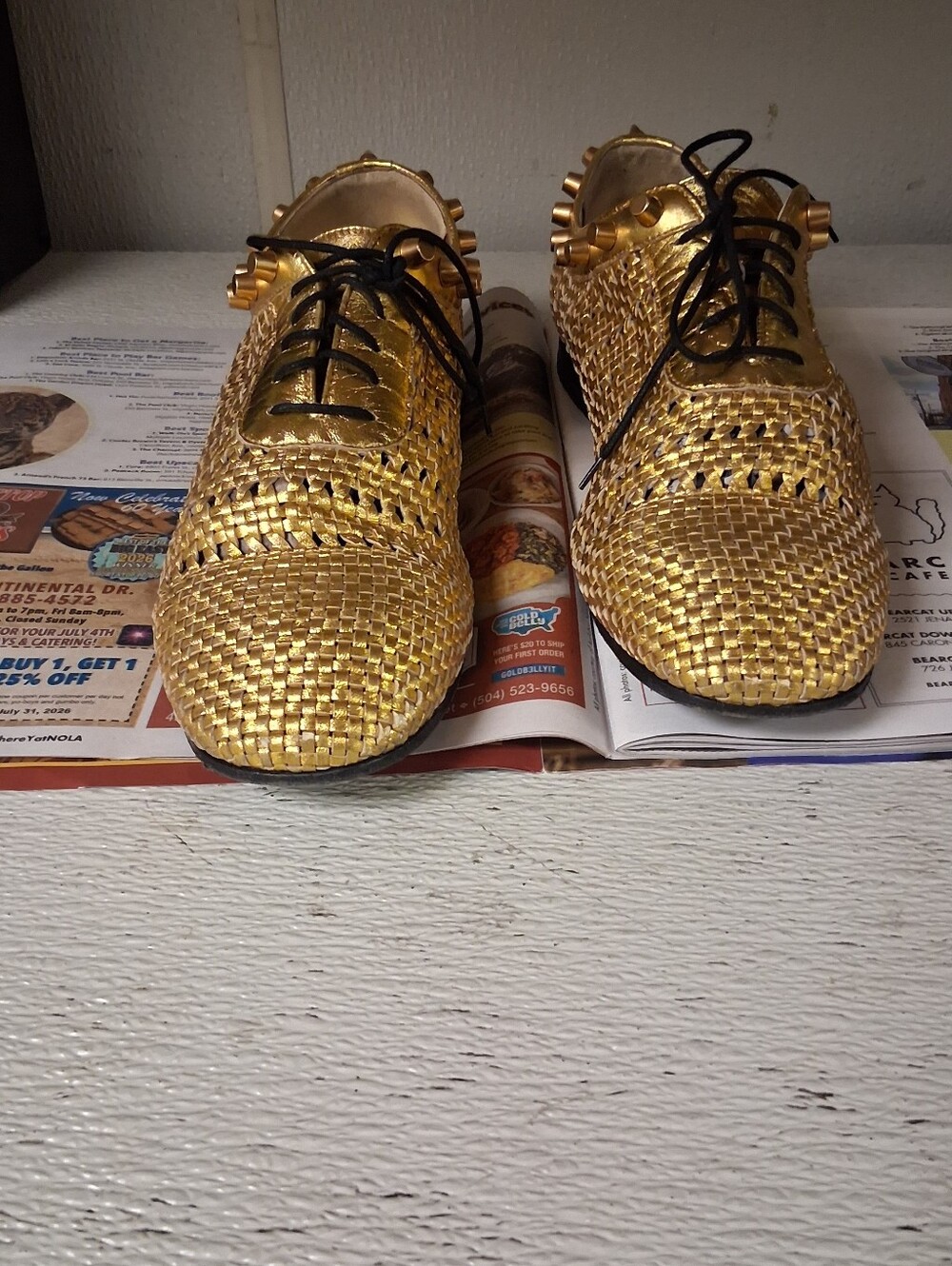 Gucci Gold Woven Men's Lace-Up Dress Shoes With Spikes Run Big I Wear Men 10